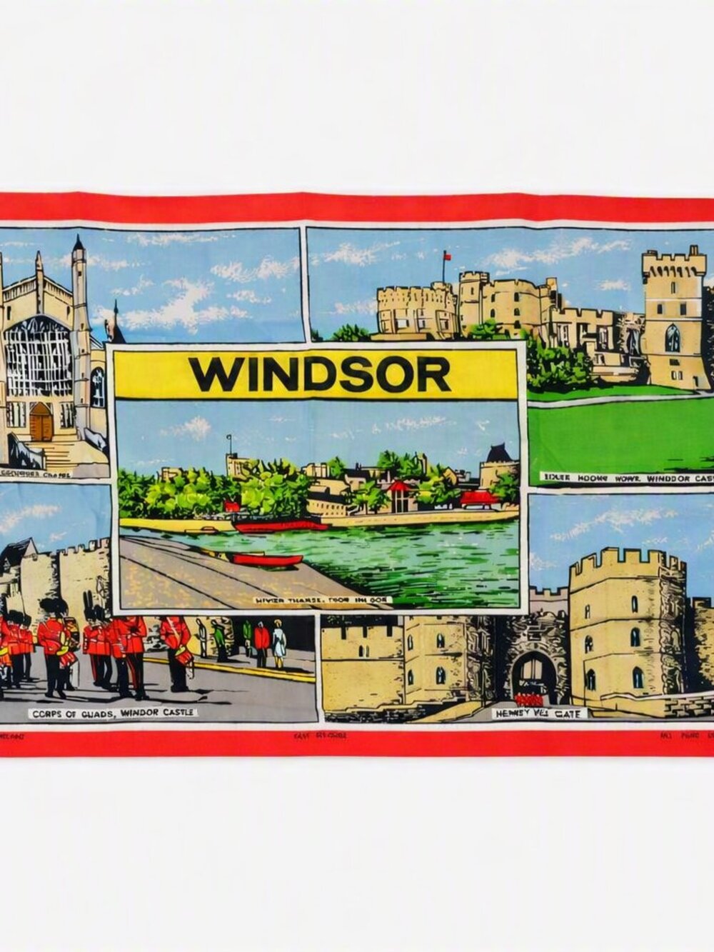 Windsor Souvenir Linen Tea Towel with Red Border